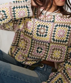 33 Coastal Crochet Sweater Multi Colored Clearance