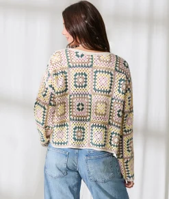 33 Coastal Crochet Sweater Multi Colored Clearance