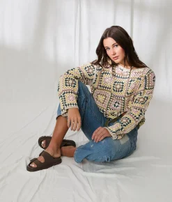 33 Coastal Crochet Sweater Multi Colored Clearance