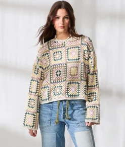 33 Coastal Crochet Sweater Multi Colored Clearance