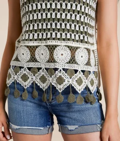 Daytrip Crochet Sweater Knit Tank Top Cream Sage