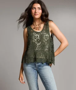 BKE Crochet Sweater Tank Top Thyme Discount