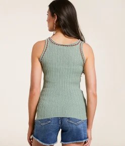 Tops | Miss Me Crochet Sweater Tank Top Sage