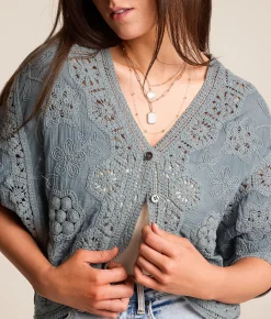 POL Crochet Top Grey Clearance