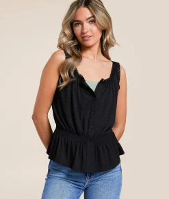 Tops | Daytrip Crochet Trim Peplum Tank Top Black