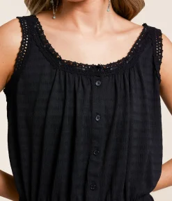Tops | Daytrip Crochet Trim Peplum Tank Top Black