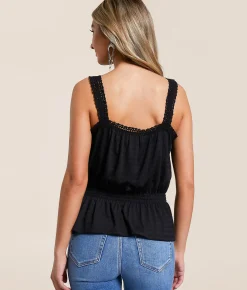 Tops | Daytrip Crochet Trim Peplum Tank Top Black