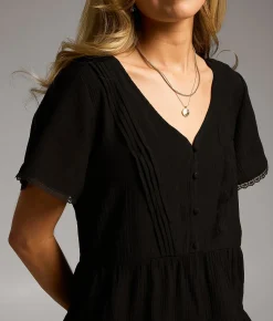 BKE Crochet Trim Ruffle Top Black New