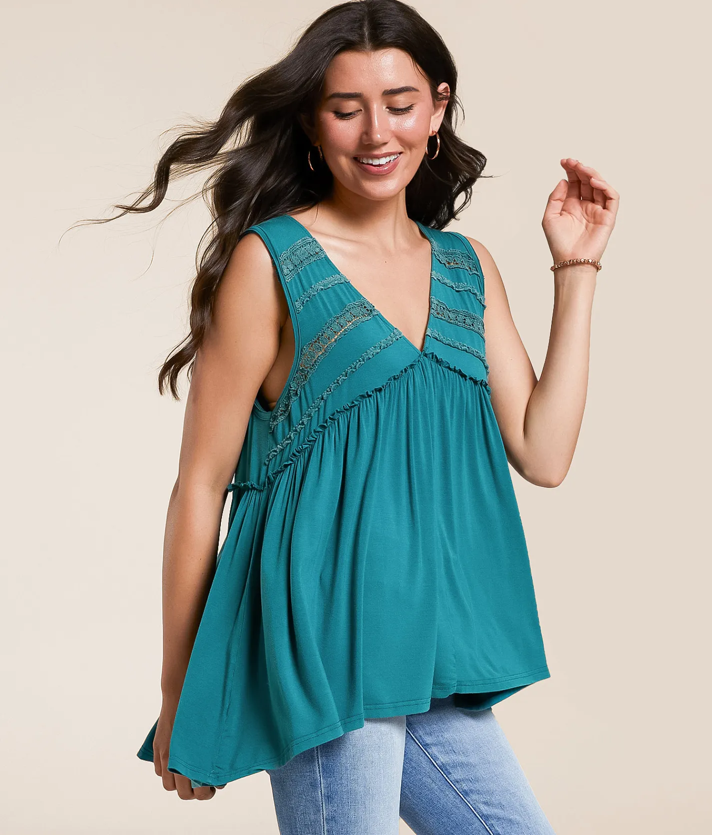 Tops | POL Crochet Tunic Tank Top Evergreen