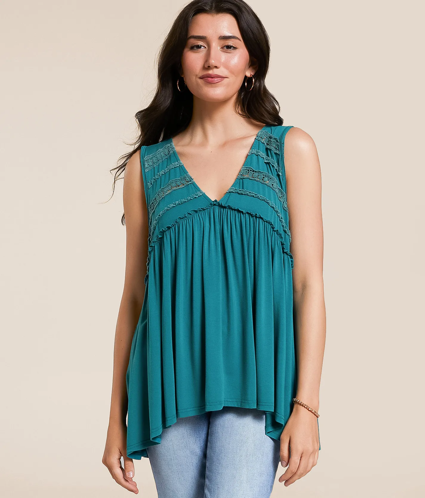 Tops | POL Crochet Tunic Tank Top Evergreen