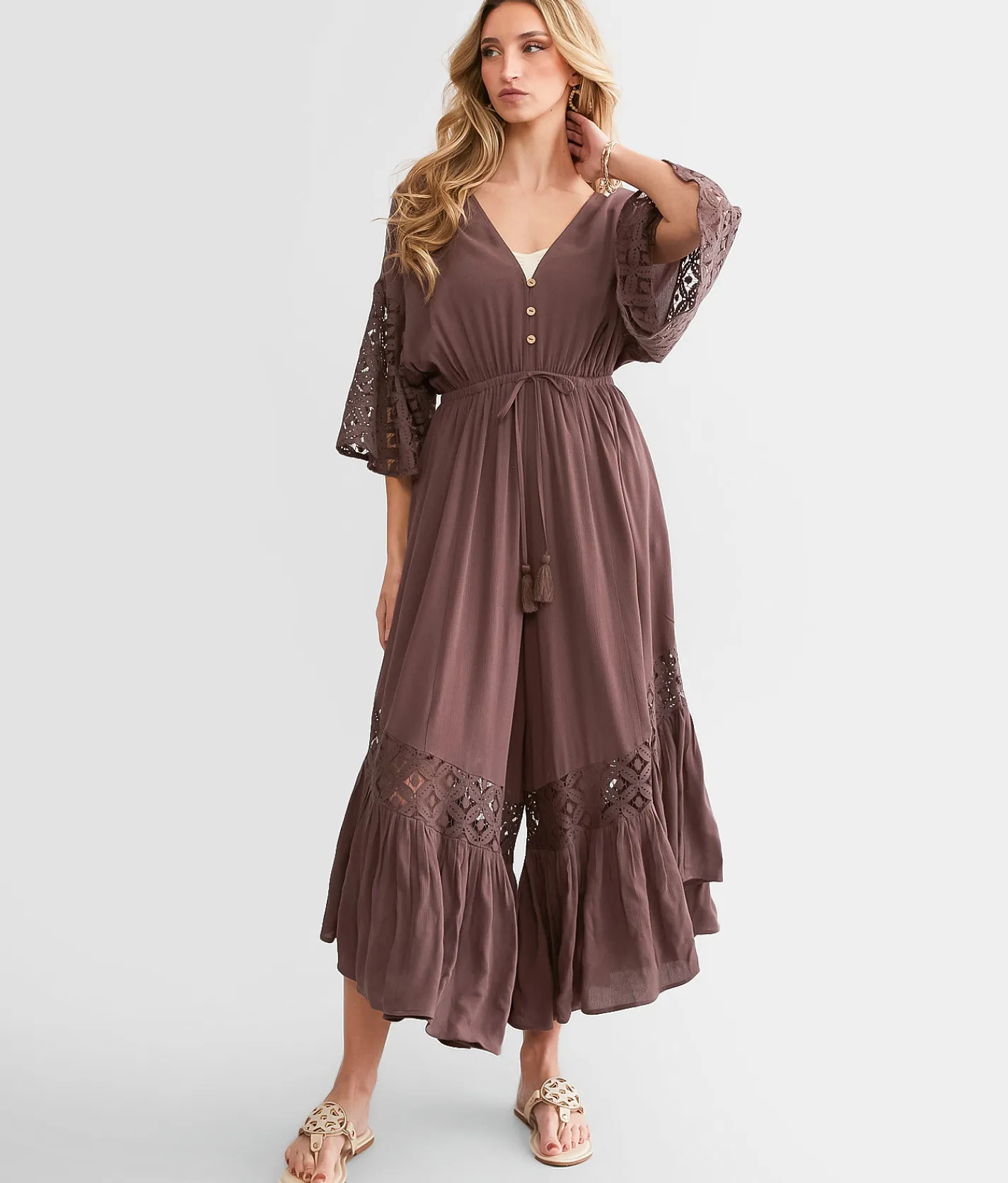 Rompers & Jumpsuits | Hyfve Crochet Wide Leg Jumpsuit Peppercorn