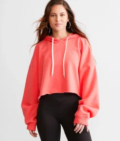 Tops | Gilded Intent Cropped Boxy Hooded Sweatshirt - One Size Grass Green