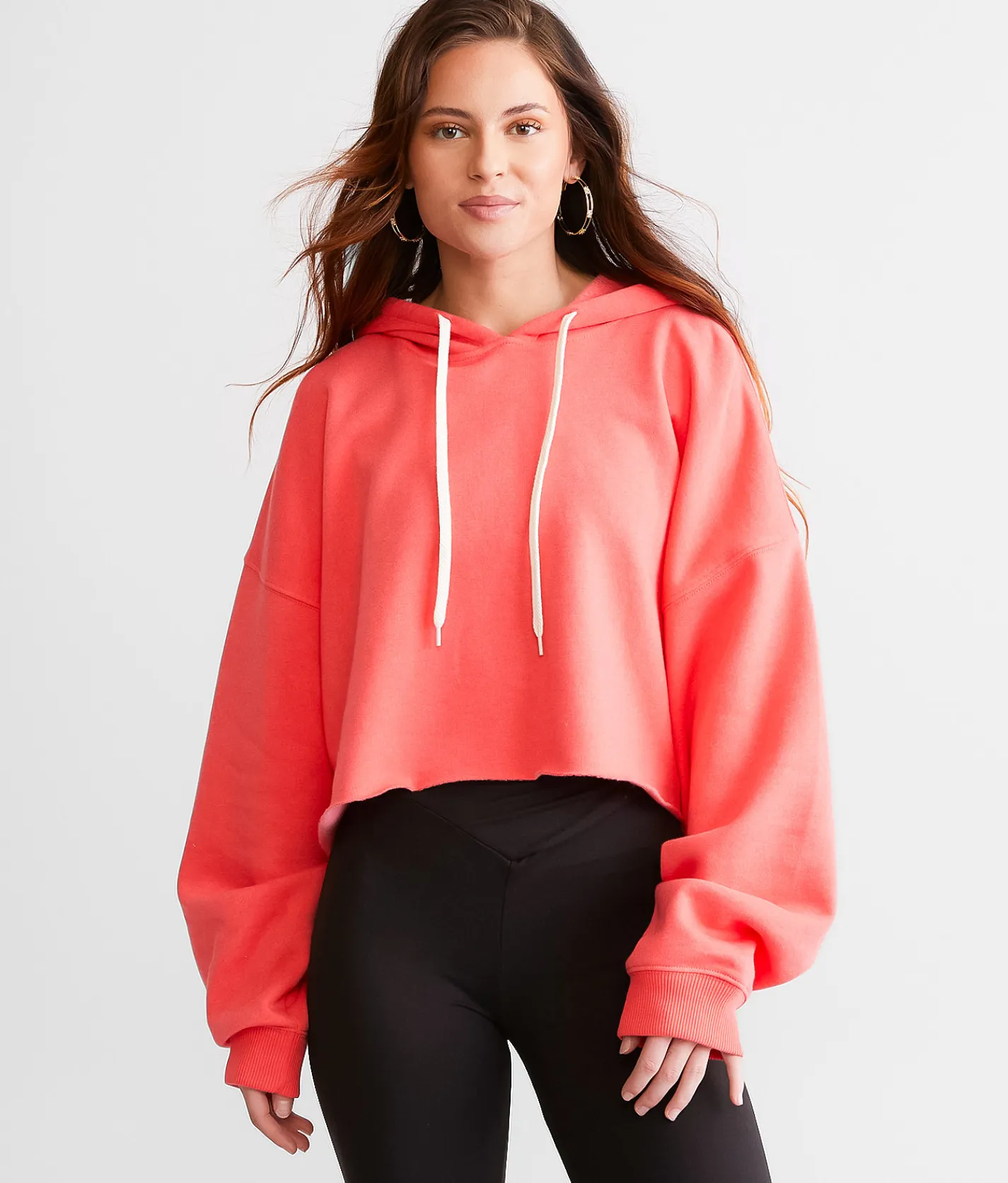 Tops | Gilded Intent Cropped Boxy Hooded Sweatshirt - One Size Grass Green