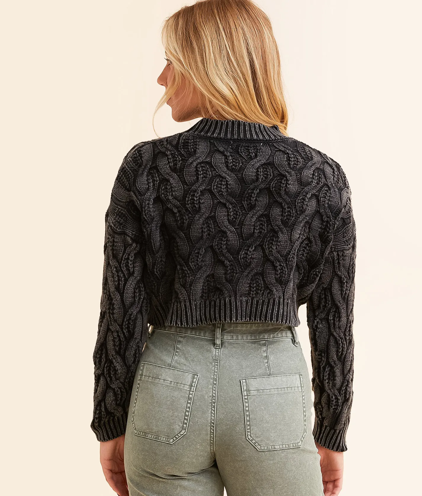 Hyfve Cropped Cable Knit Sweater Black Sale