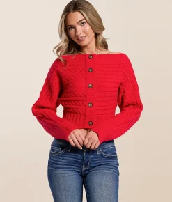 LE LIS Cropped Cable Knit Sweater Navy Online
