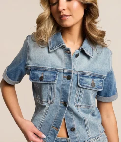 Tops | HIDDEN Cropped Denim Stretch Shirt Medium
