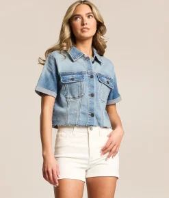 Tops | HIDDEN Cropped Denim Stretch Shirt Medium