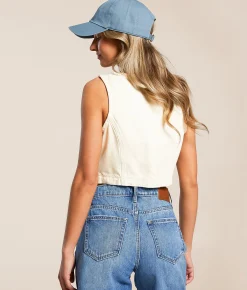 Tops|Coats & Jackets | HIDDEN Cropped Denim Vest Ecru