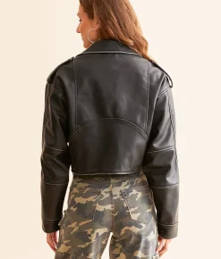 Tops|Coats & Jackets | Hyfve Cropped Faux Leather Moto Jacket Black