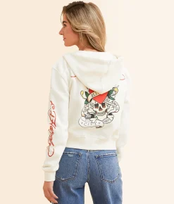 Tops | Ed Hardy Cropped Hoodie Ivory