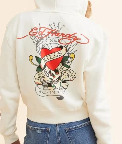 Tops | Ed Hardy Cropped Hoodie Ivory