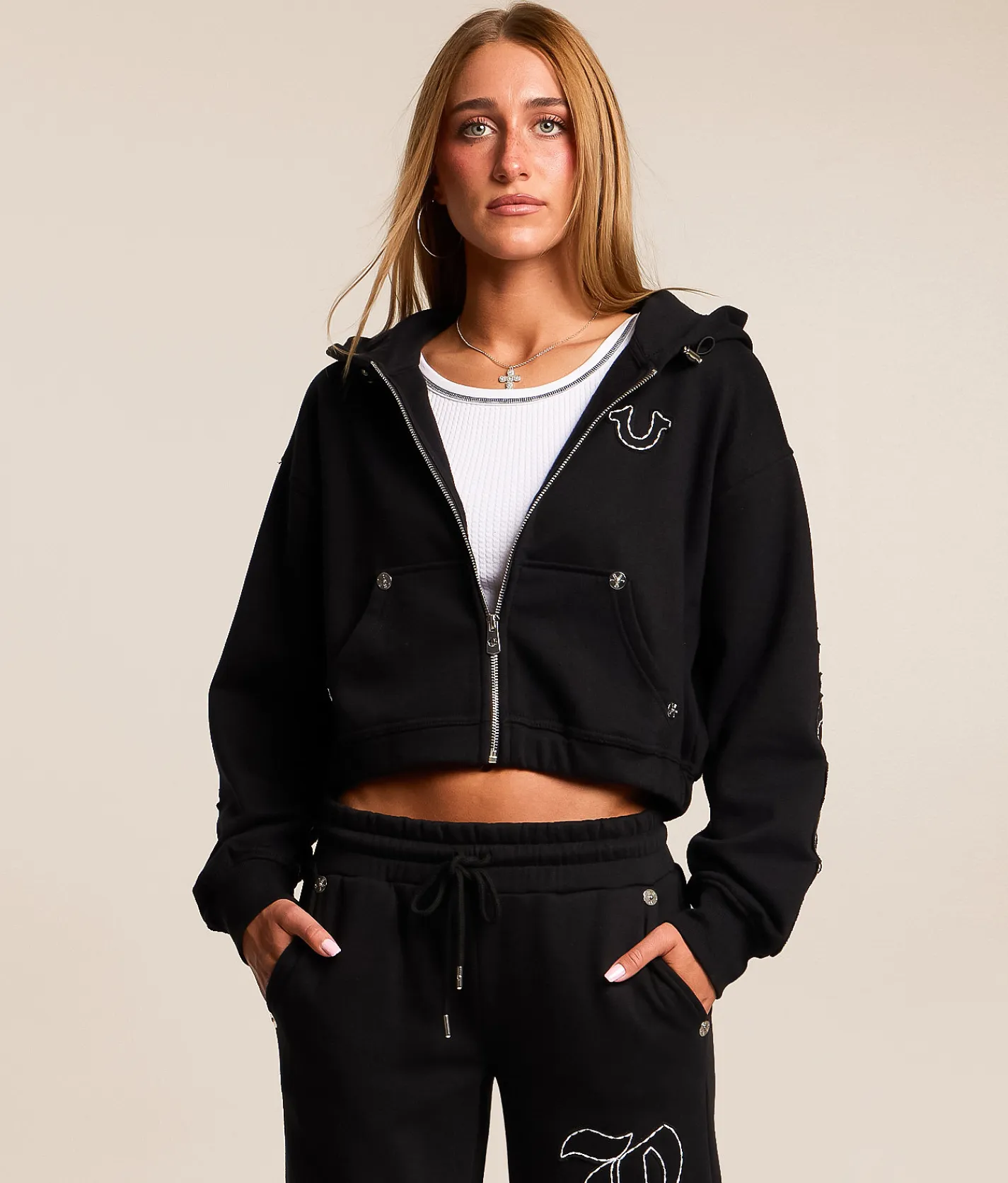 True Religion Cropped Hoodie Jet Black Sale