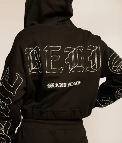 True Religion Cropped Hoodie Jet Black Sale