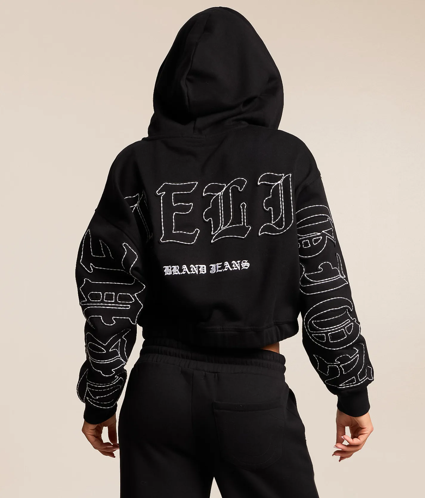 True Religion Cropped Hoodie Jet Black Sale