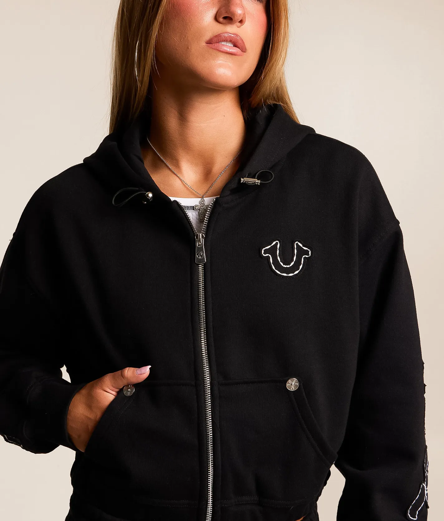 True Religion Cropped Hoodie Jet Black Sale