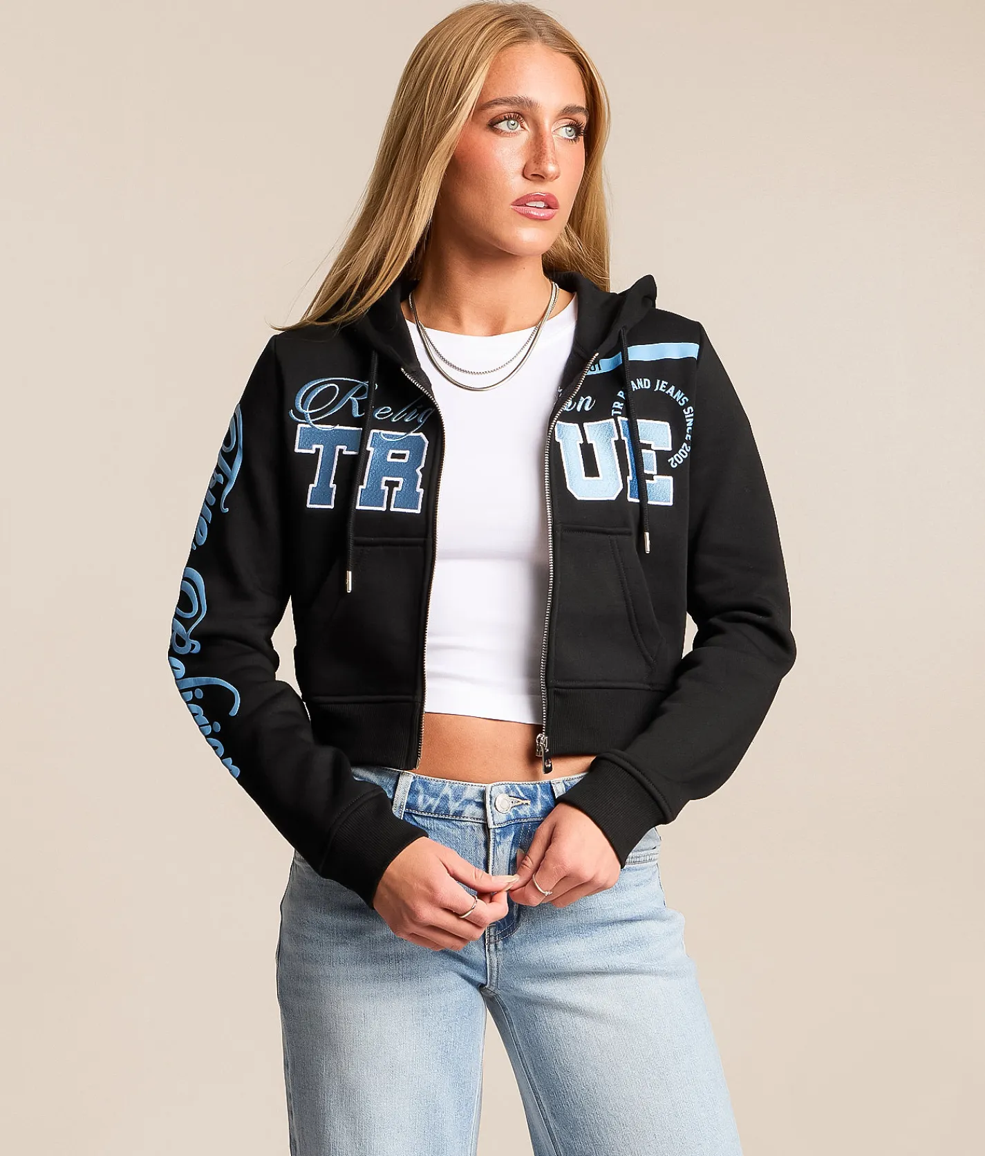 Tops | True Religion Cropped Hoodie Jet Black