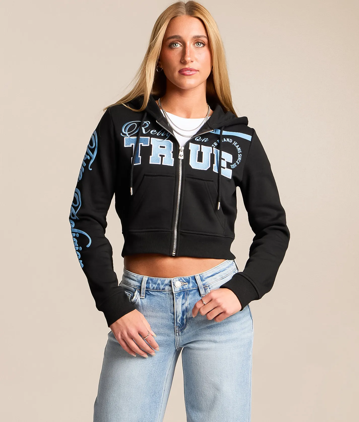 Tops | True Religion Cropped Hoodie Jet Black