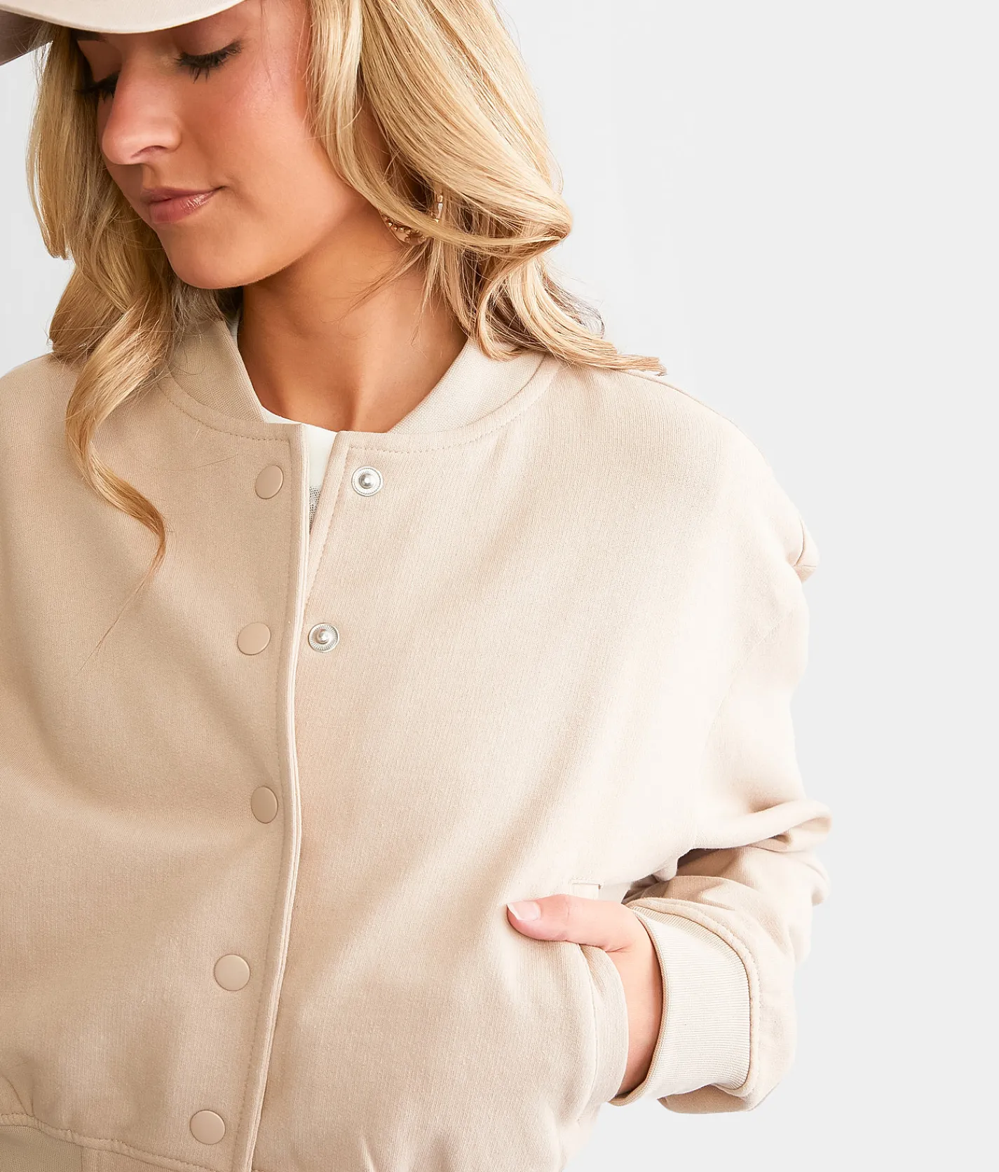 Ashley Cropped Knit Bomber Jacket Taupe Online