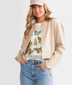 Ashley Cropped Knit Bomber Jacket Taupe Online