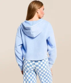 Gilded Intent Cropped Knit Hoodie Vista Blue Online