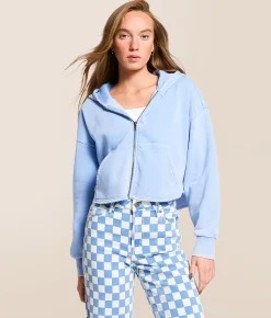 Gilded Intent Cropped Knit Hoodie Vista Blue Online