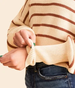 Tops | Hyfve Cropped Knit Striped Sweater Cream Brown