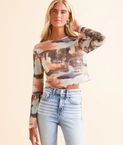 Tops | Willow & Root Cropped Mesh Top Sky Tan