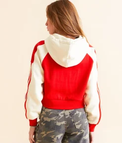 Tops | FITZ + EDDI Cropped Raglan Sleeve Hooded Sweatshirt High Risk Red