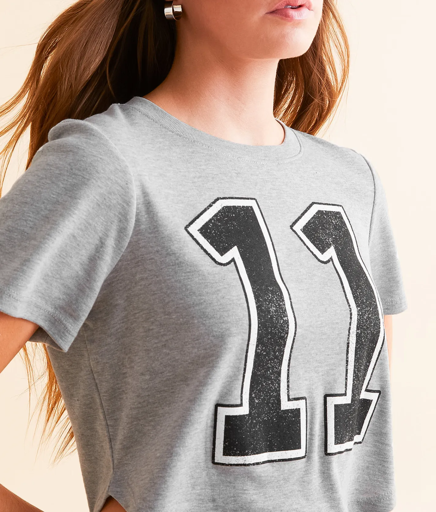 Tops | Bioworld 11 Cropped T-Shirt Heathered Grey