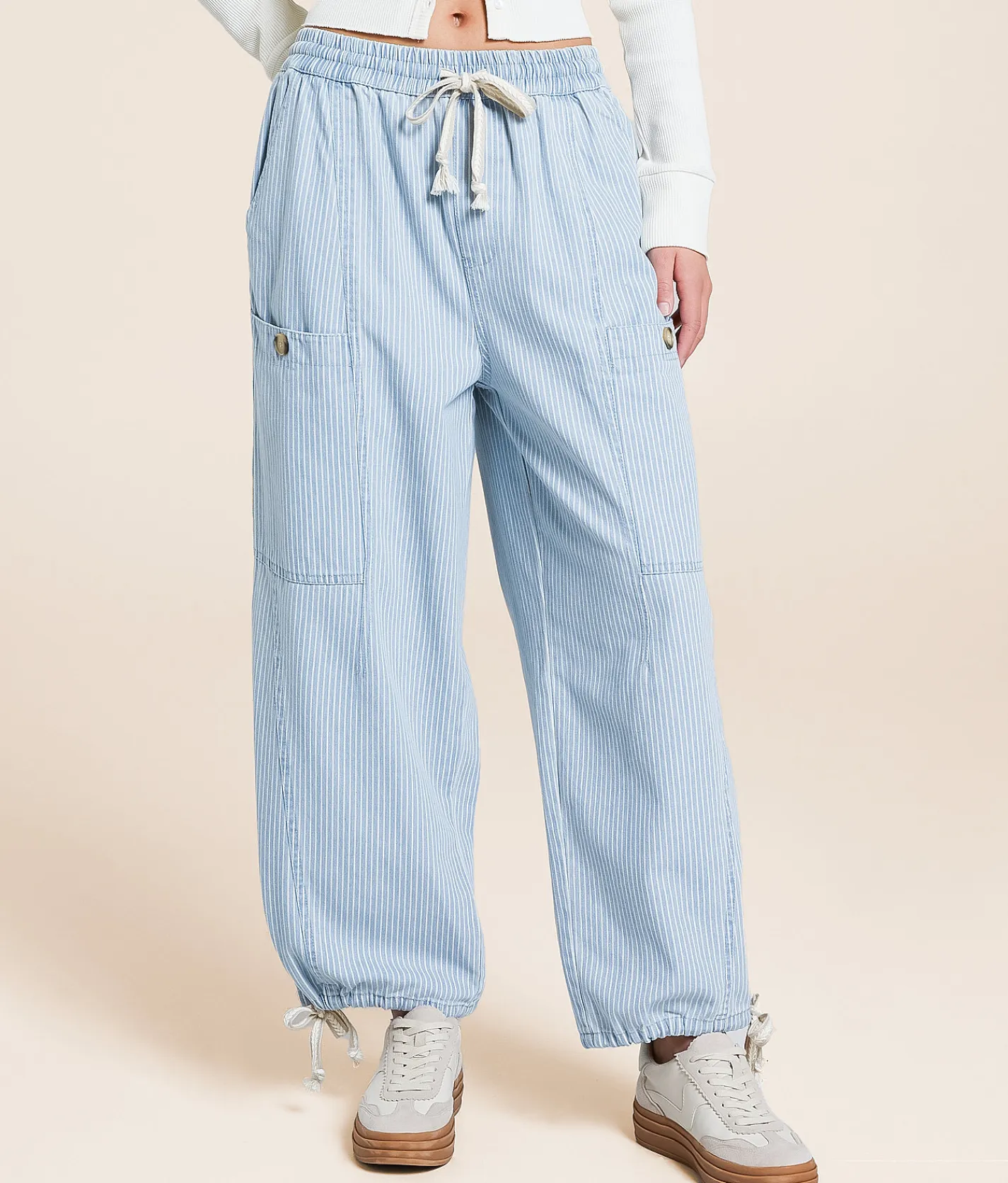 Bottoms | trend:notes Cropped Wide Leg Striped Pant Denim Stripe
