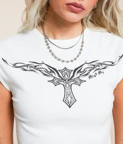 Miss Me Cross Baby Cropped T-Shirt White Hot