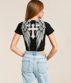 Tops | Affliction Crossed Over Cropped T-Shirt Black Beauty Reactive