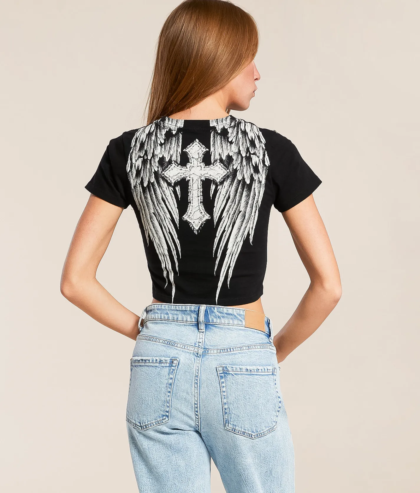Tops | Affliction Crossed Over Cropped T-Shirt Black Beauty Reactive