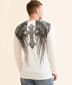 Graphic T-Shirts | Affliction Crossed Over Thermal Vintage White