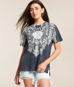 Tops | Affliction Crossed Over T-Shirt Dk Gray Pigment Dye