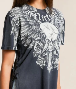 Tops | Affliction Crossed Over T-Shirt Dk Gray Pigment Dye