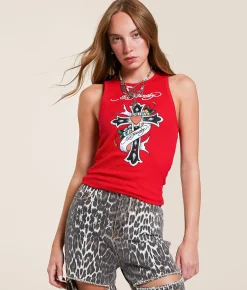 Tops | Ed Hardy Cross Tank Top Cherry