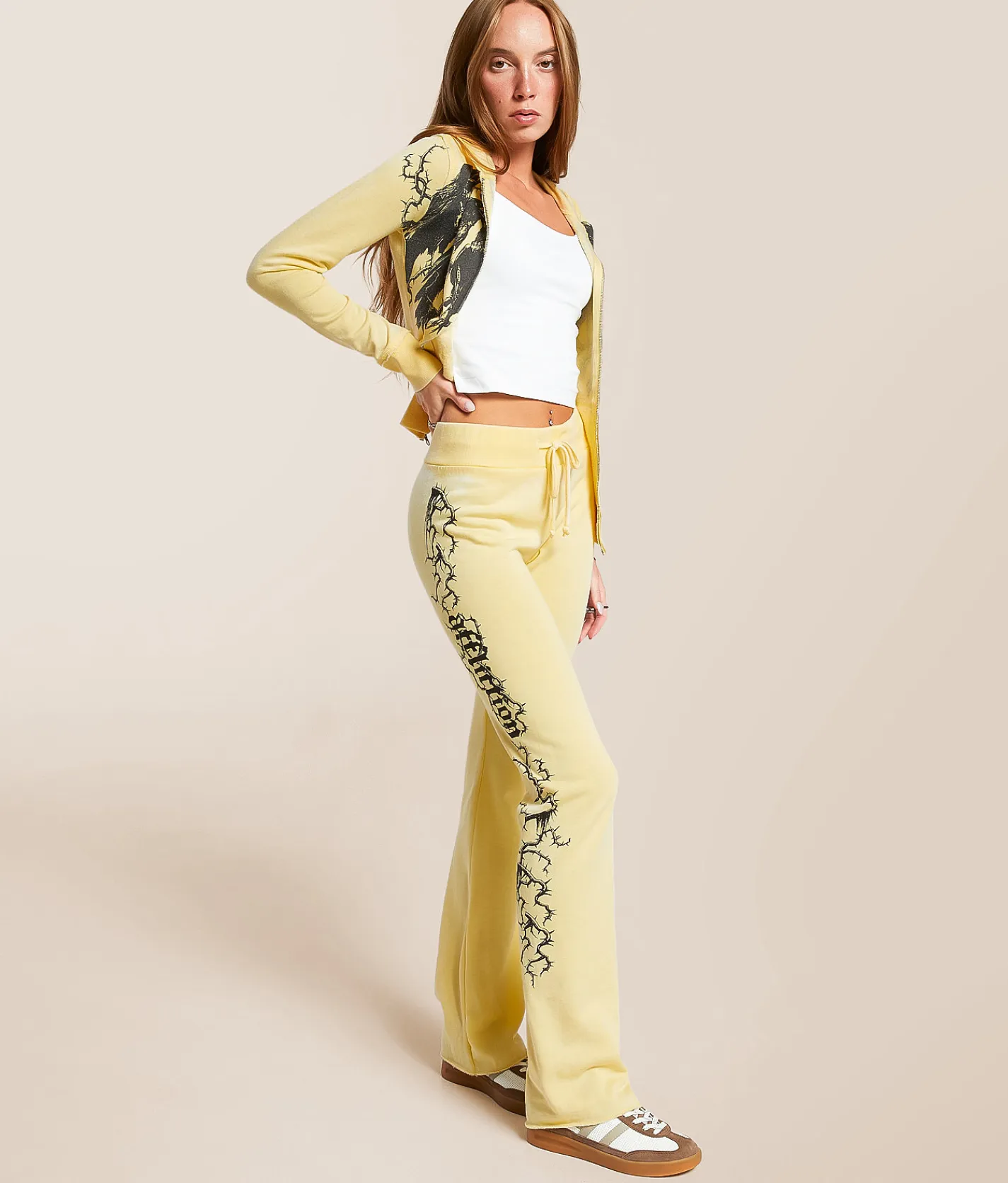 Bottoms | Affliction Crows Burnout Sweatpant Yellow