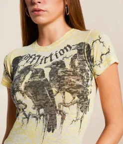 Tops | Affliction Crows Burnout T-Shirt Yellow Burnout