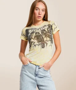 Tops | Affliction Crows Burnout T-Shirt Yellow Burnout